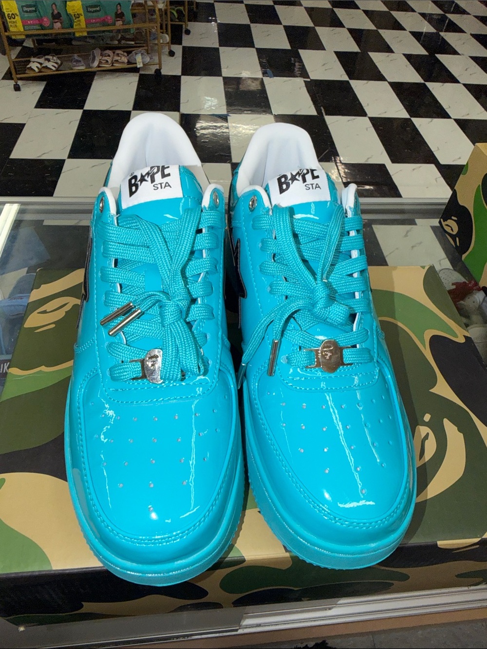 Bape men Turquoise Patent STA Low Top Sneakers